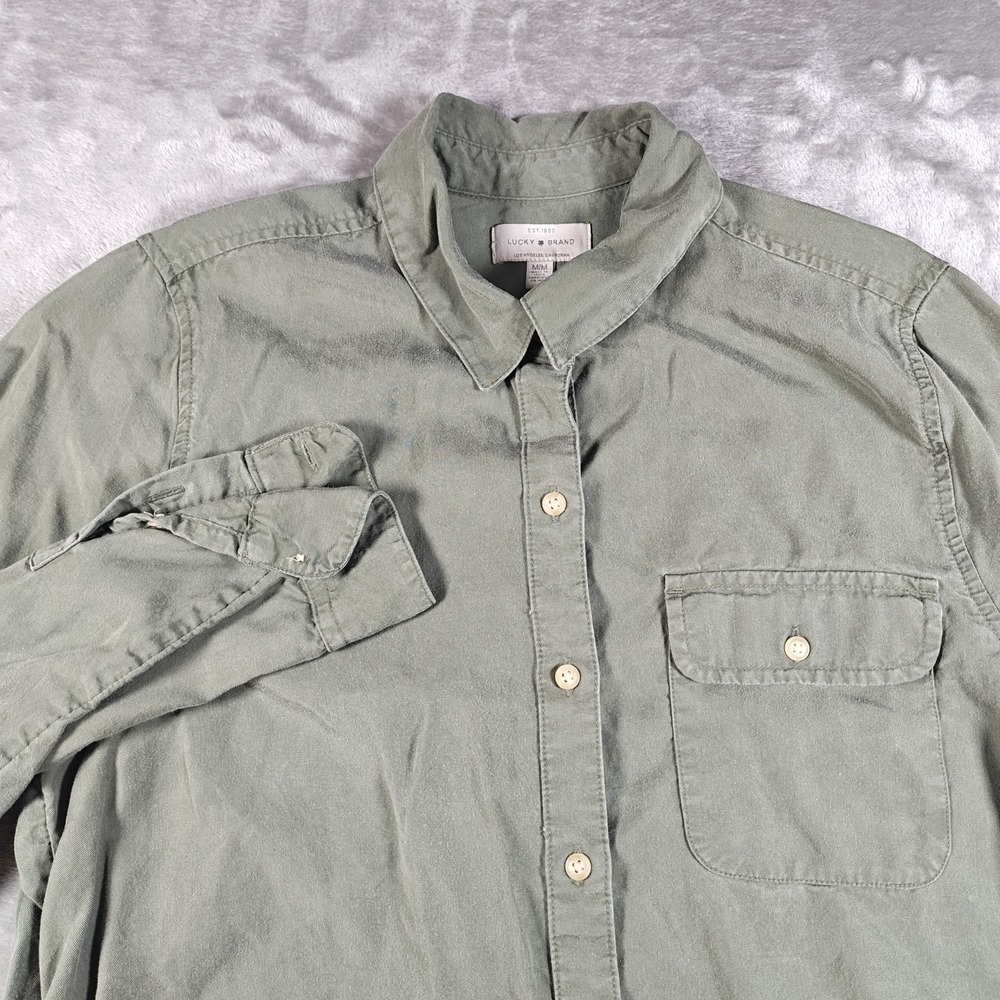 Lucky Brand Shirt Mens Medium Green Long Sleeve Button Up Lyocell Casual